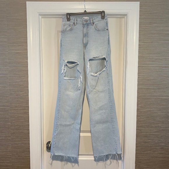 Zara Denim - Zara Ripped Wide Leg Jeans Size 4
